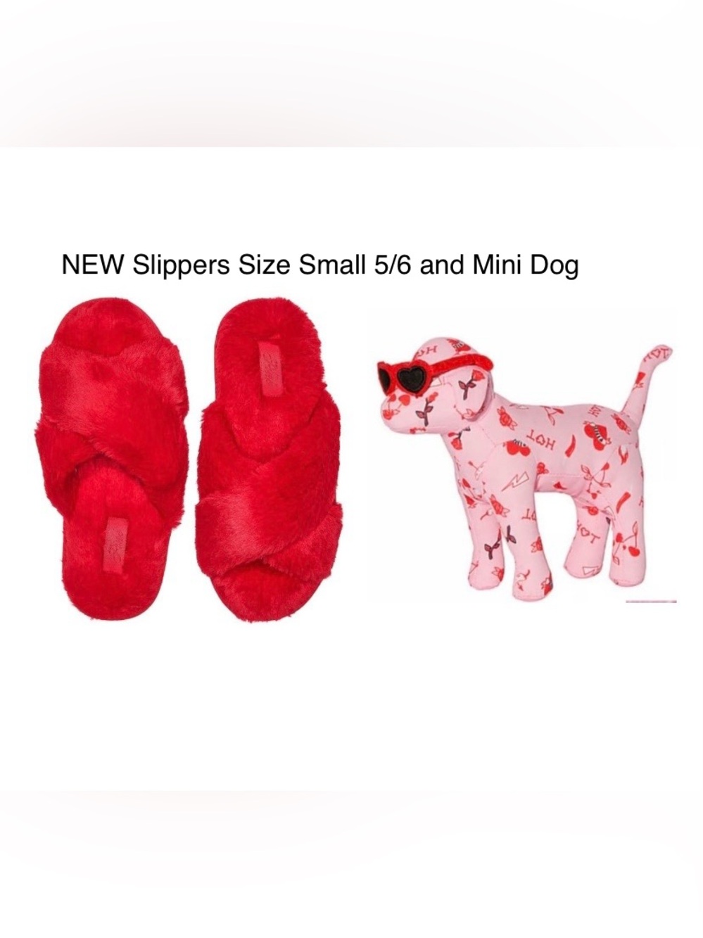 PINK Victoria’s Secret Slippers and Mini Dog